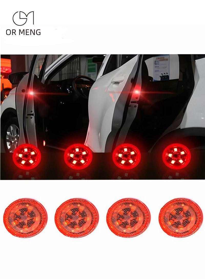 أو مينج 4 قطع ضوء تحذير LED لباب السيارة اللاسلكي العالمي، مصابيح أمان LED للإشارة المضادة للتصادم، مصابيح ستروب لمنع الاصطدام الخلفي (أحمر) - Image 1